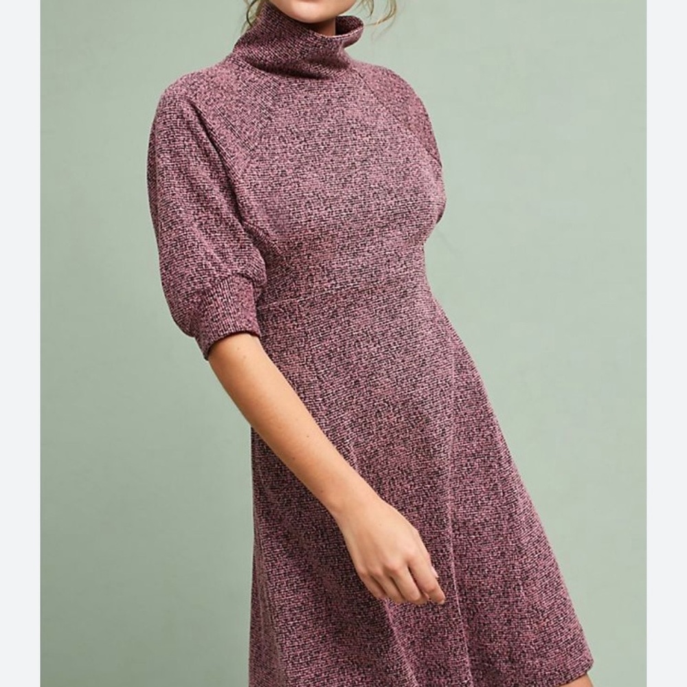 Anthropologie Maeve Pink and Black Tweed Turtleneck knit dress